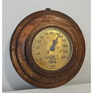 Vintage Cooper Company Wall Thermometer Made USA Eagle Wood Brass MCM